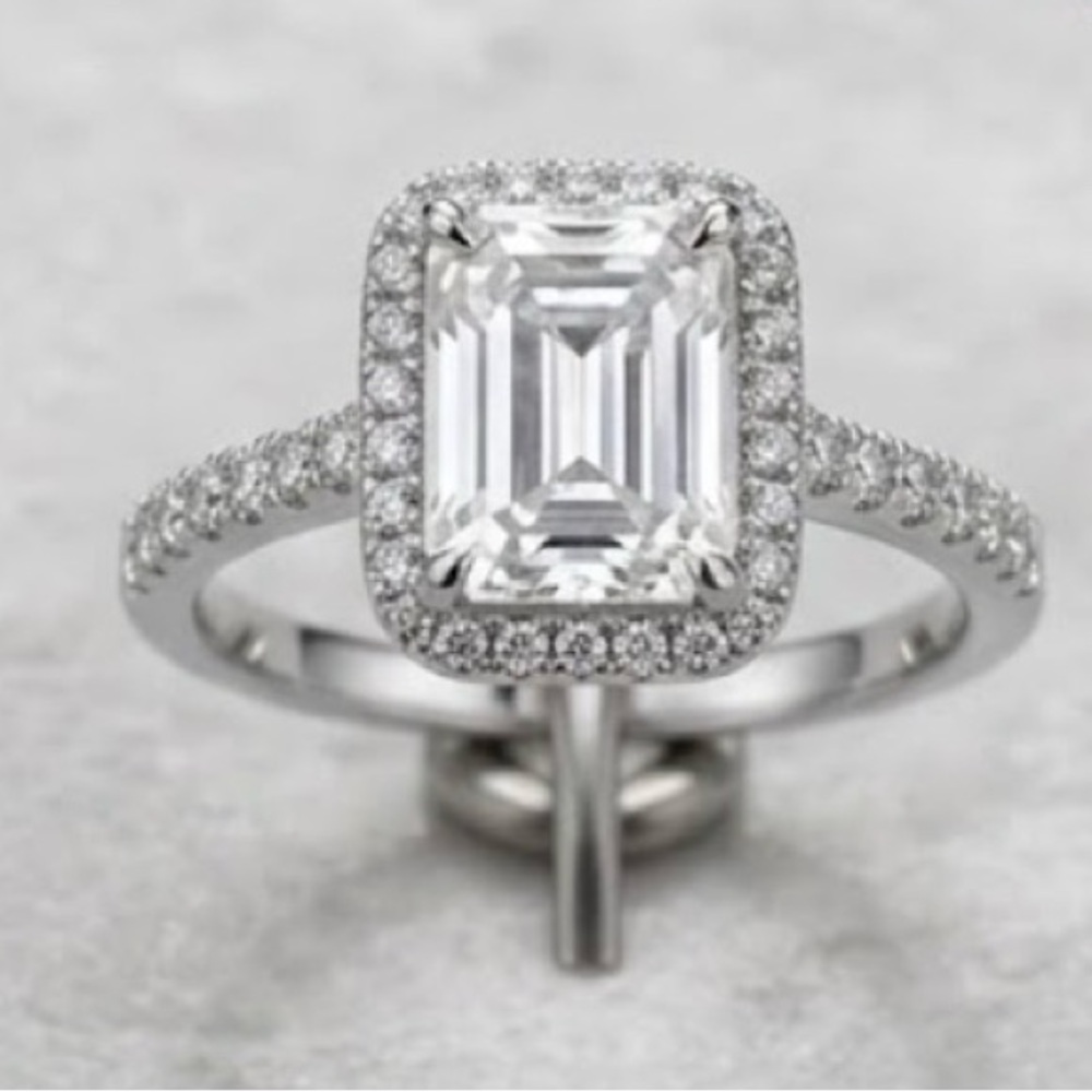 AXNT 2 Carat Emerald-Cut Moissanite & 925 Sterling Silver Halo Engagement Ring